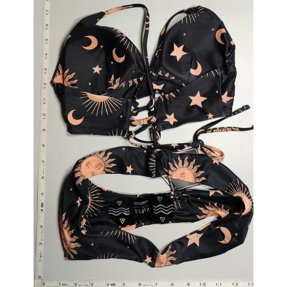 NWT ZAFUL Small Tankini High cut Black Sun Moon print bikini set - Picture 2 of 6